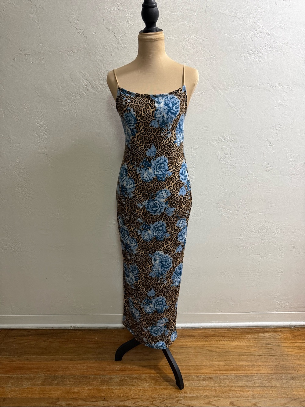 J for Justify Blue Floral on Leopard Print Maxi Slip Dress